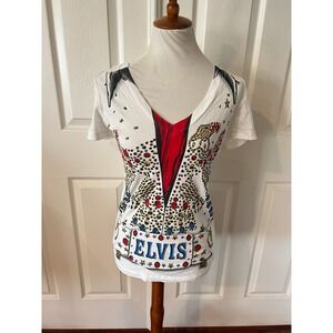 Next Level Womens Elvis Jumpsuit White VNeck Tshirt Sz L 70s Novelty Costume